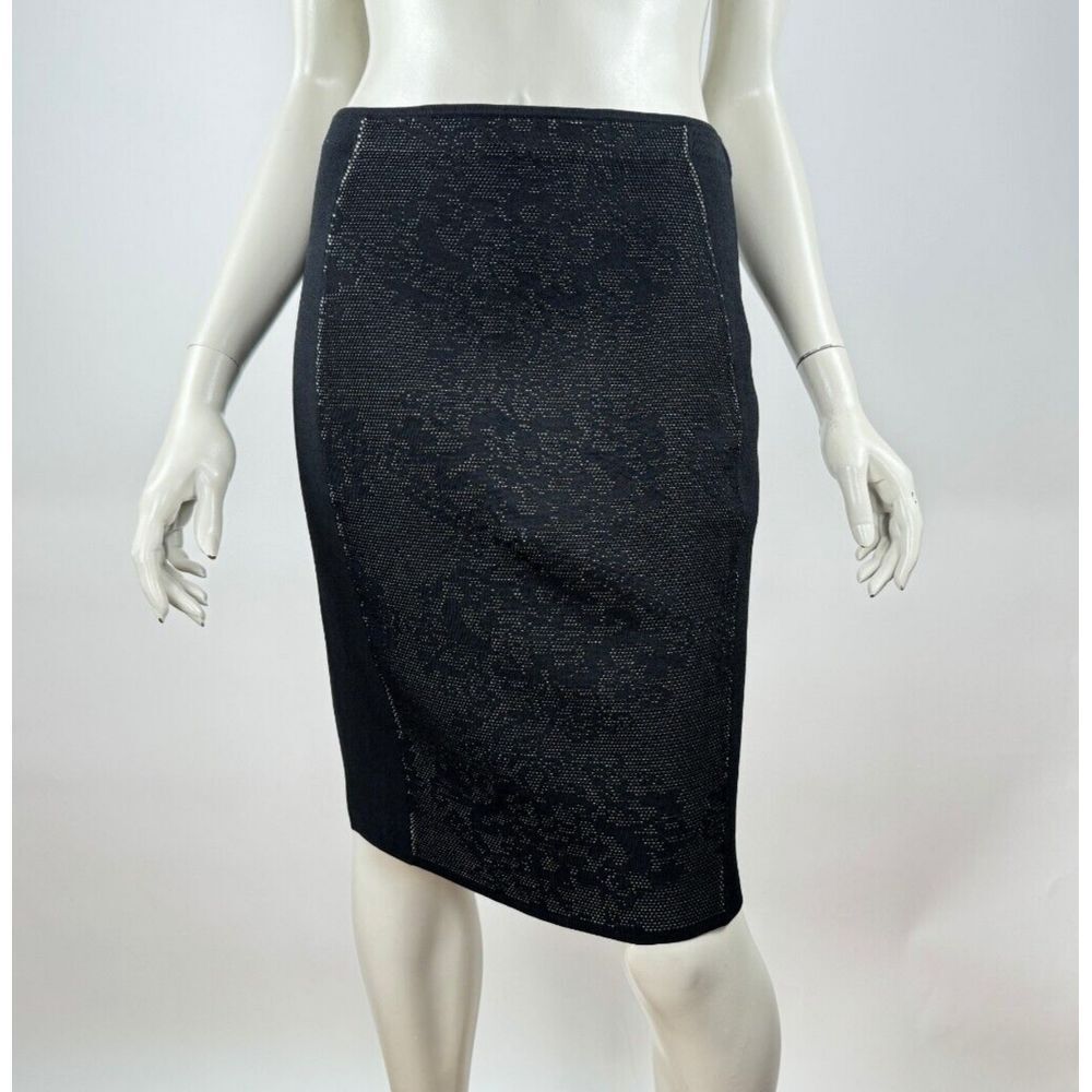 Rebecca Taylor Black Jacquard Knit Skirt Women L EUC‎ $295 Elastic waist Pencil